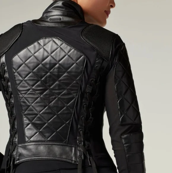 Blanc Noir Quilted Leather Mesh Moto Jacket * Runs Small* - Picture 2 of 12